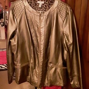 Faux Leather Jacket, Charter Club, pewter silver